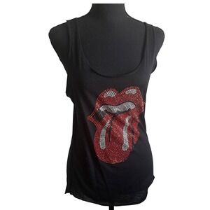 The Rolling Stones Bravado Womens Black Rhinestone Tank Top M Music Rock Band